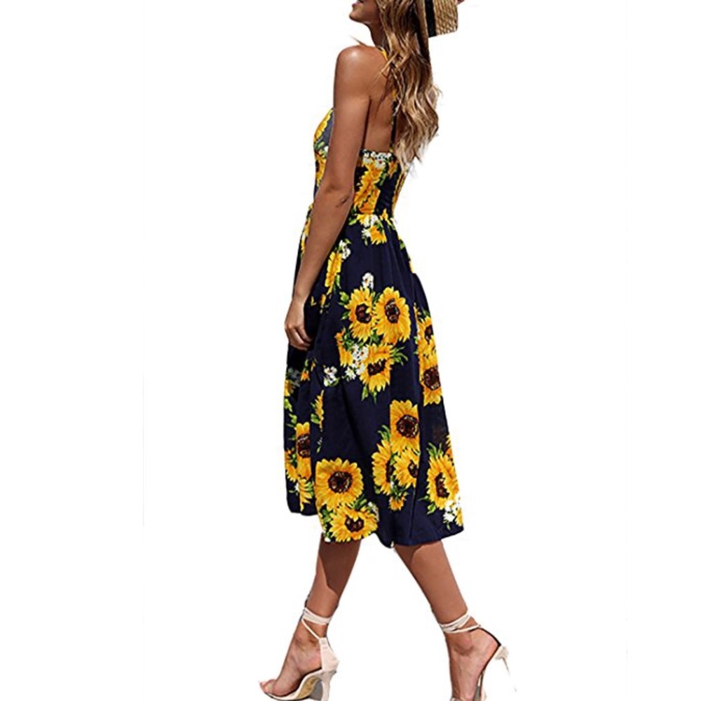 Beautiful women floral chiffon swing midi dress - Picture 3 of 7